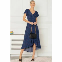 Jolie Moi Blue Gerrilyn Frill Animal Print Dress