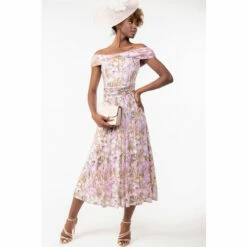 Jolie Moi Pink Bardot Neck Mesh Midi Dress