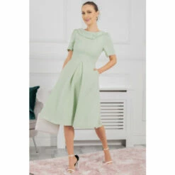 Jolie Moi Valery Green Button Collar Dress