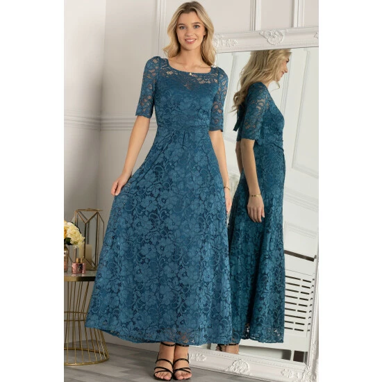 Jolie Moi Blue Elbow Sleeve Lace Maxi Dress 3 Jolie Moi Blue Elbow Sleeve Lace Maxi Dress