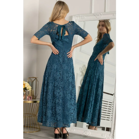 Jolie Moi Blue Elbow Sleeve Lace Maxi Dress 4 Jolie Moi Blue Elbow Sleeve Lace Maxi Dress - Image 2