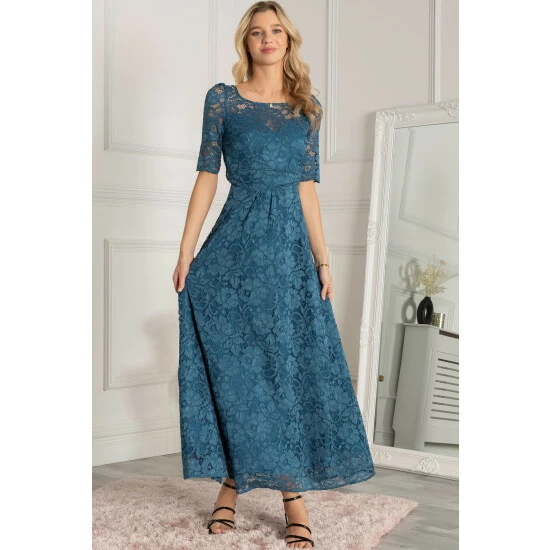 Jolie Moi Blue Elbow Sleeve Lace Maxi Dress 5 Jolie Moi Blue Elbow Sleeve Lace Maxi Dress - Image 3
