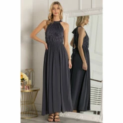 Jolie Moi Grey Halterneck Lace Bodice Maxi Dress -Jolie Moi Shop unnamed file 1094