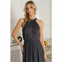 Jolie Moi Grey Halterneck Lace Bodice Maxi Dress -Jolie Moi Shop unnamed file 1096