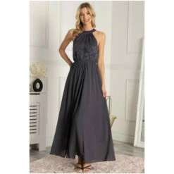 Jolie Moi Grey Halterneck Lace Bodice Maxi Dress -Jolie Moi Shop unnamed file 1097