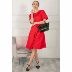 Jolie Moi Red Valencia Button Collar Dress -Jolie Moi Shop unnamed file 1108