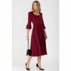 Jolie Moi Red Bell Sleeve Flare Midi Dress
