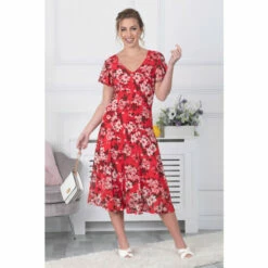 Jolie Moi Colette Red Fit And Flare Mesh Dress