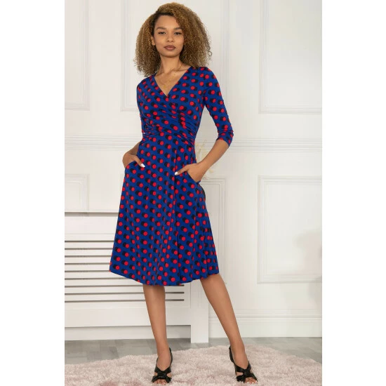 unnamed-file-1181.jpg Jolie Moi Blue Petra 3/4th Sleeve Ruched Dress -Jolie Moi Shop unnamed file 1181