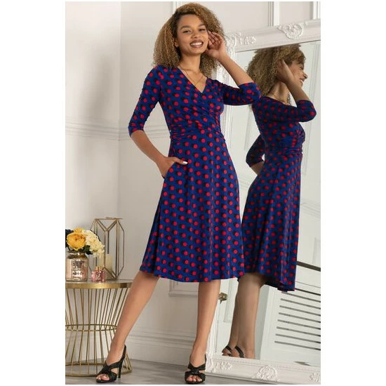 unnamed-file-1184.jpg Jolie Moi Blue Petra 3/4th Sleeve Ruched Dress -Jolie Moi Shop unnamed file 1184