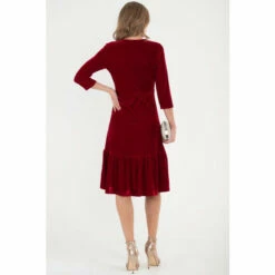 Jolie Moi Red 3/4th Sleeve Tiered Hem Velvet Dress -Jolie Moi Shop unnamed file 1186