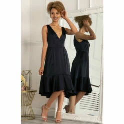 Jolie Moi Blue Annabeth V-Neck Flare Dress