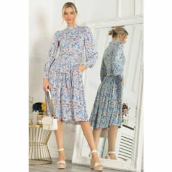 Jolie Moi Blue Vesper Long Sleeve Midi Dress -Jolie Moi Shop unnamed file 1246