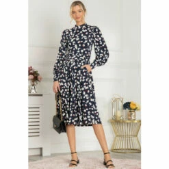 Jolie Moi Blue Kathryn Long Sleeve Midi Dress