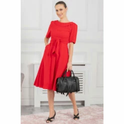 Jolie Moi Gemma Red Belted Midi Dress