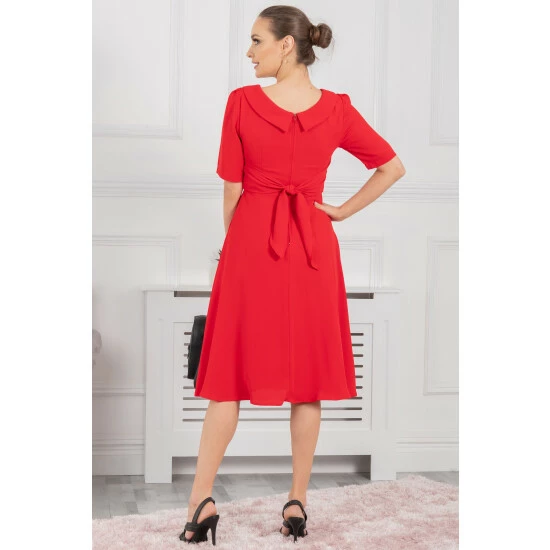 Jolie Moi Gemma Red Belted Midi Dress 4 Jolie Moi Gemma Red Belted Midi Dress - Image 2