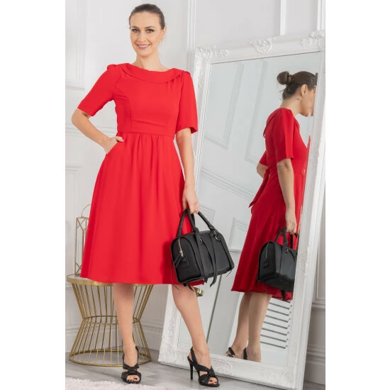 Jolie Moi Gemma Red Belted Midi Dress 5 Jolie Moi Gemma Red Belted Midi Dress - Image 3