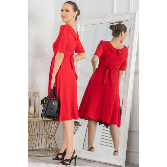 Jolie Moi Gemma Red Belted Midi Dress 6 Jolie Moi Gemma Red Belted Midi Dress - Image 4