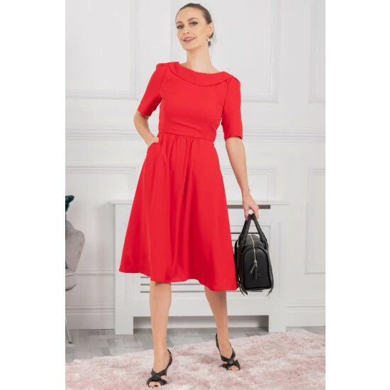Jolie Moi Gemma Red Belted Midi Dress 8 Jolie Moi Gemma Red Belted Midi Dress - Image 6