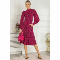 Jolie Moi Pink Vesper Long Sleeve Midi Dress