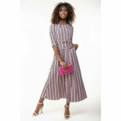 Jolie Moi Pink Pauline 3/4 Sleeve Maxi Dress