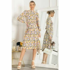 Jolie Moi Yellow Vesper Long Sleeve Midi Dress