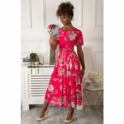 Jolie Moi Pink Julita Print Mesh Maxi Dress