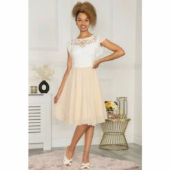 Jolie Moi Natural Contrast Lace Skater Dress