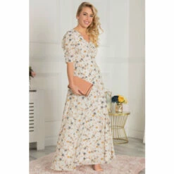 Jolie Moi Cream Puff Sleeve Open Back Maxi Dress -Jolie Moi Shop unnamed file 1323