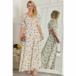 Jolie Moi Cream Puff Sleeve Open Back Maxi Dress -Jolie Moi Shop unnamed file 1324