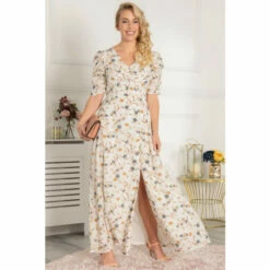 Jolie Moi Cream Puff Sleeve Open Back Maxi Dress -Jolie Moi Shop unnamed file 1325