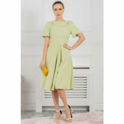 Jolie Moi Debora Green Button Neck Dress
