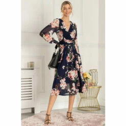 Jolie Moi Blue Jasmine Long Sleeve Mesh Dress