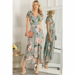 Jolie Moi Green Allura Mesh Maxi Dress