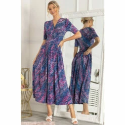 Jolie Moi Blue Josie Animal Print Maxi Dress