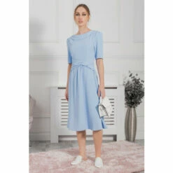 Jolie Moi Blue Beckie Fold Over Neck Dress -Jolie Moi Shop unnamed file 1615