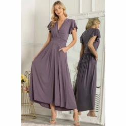 Jolie Moi Purple Airene Cap Sleeve Maxi Dress