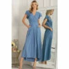 Jolie Moi Blue Airene Cap Sleeve Maxi Dress