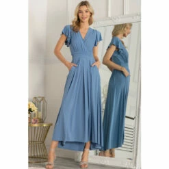 Jolie Moi Blue Airene Cap Sleeve Maxi Dress
