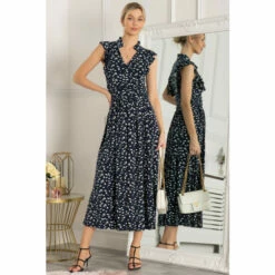 Jolie Moi Blue Frill Shoulder Midi Dress