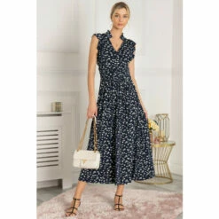 Jolie Moi Blue Frill Shoulder Midi Dress -Jolie Moi Shop unnamed file 1658