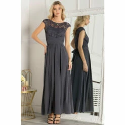 Jolie Moi Grey Lace Bodice Maxi Dress