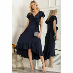 Jolie Moi Blue Alleigh Frill Maxi Dress