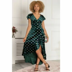 Jolie Moi Geen Frill V-Neck Velvet Dress