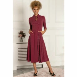 Jolie Moi Red Jennifer Tie Neck Midi Dress