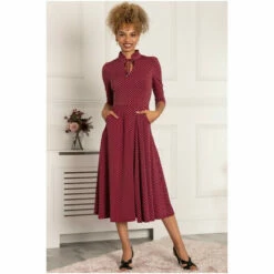 Jolie Moi Red Jennifer Tie Neck Midi Dress -Jolie Moi Shop unnamed file 1770