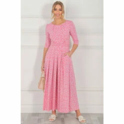 Jolie Moi Denisse Pink Spotty Jersey Maxi Dress