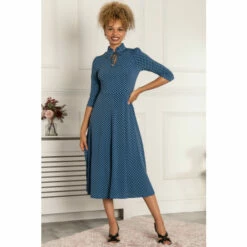 Jolie Moi Blue Jennifer Tie Neck Midi Dress