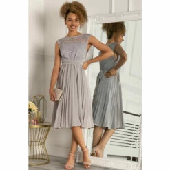 Jolie Moi Grey Lace Bodice Pleated Prom Dress