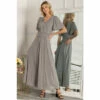 Jolie Moi Grey Mesh Flute Sleeve Maxi Dress